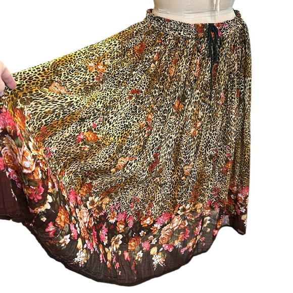Vintage I.K. Collections Animal Print Floral Broomstick Skirt Free Size‎ S-XXL - Picture 1 of 16